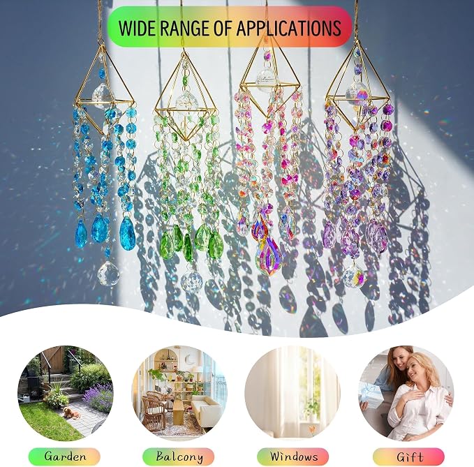 Crystal Suncatcher Glass Wind Chimes Style Sun Catchers Indoor Window | Hand-plated,Rainbow Prisms Suncatcher For Window Hanging,Whimsical Decor Home Garden Birthday Christmas Gift (21.5inch,Green)