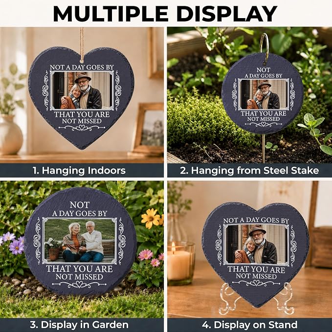 Personalized Photo Memorial Garden Stones for Loved Ones, Garden Stones in Memory of Dad Mom, Bereavement Sympathy Gift with Picture, Indoor Outdoor Weatherproof Natural Slate Stone