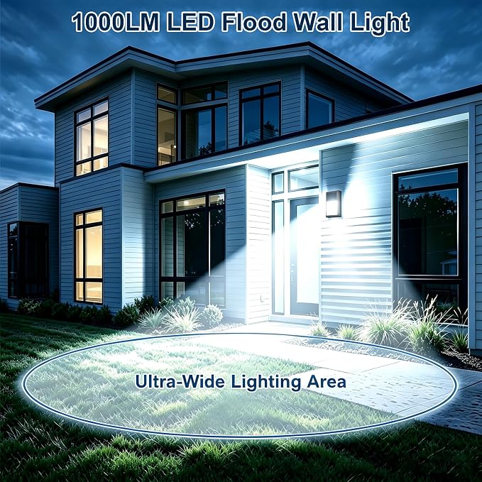Outdoor Porch Light, LED Wall Sconce, Rustproof Aluminum | Modern Exterior Wall Light Fixture for House, Patio, Garage, 12W 1000 Lumen, Waterproof, 5000K, Black, 1 Pack