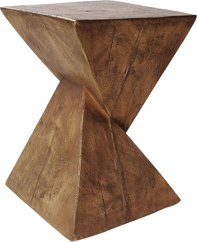 Merax Modern Concrete Side Table with Hourglass Design - Hand-Painted Wood Finish Accenttable for Indoor/Outdoor, Natural