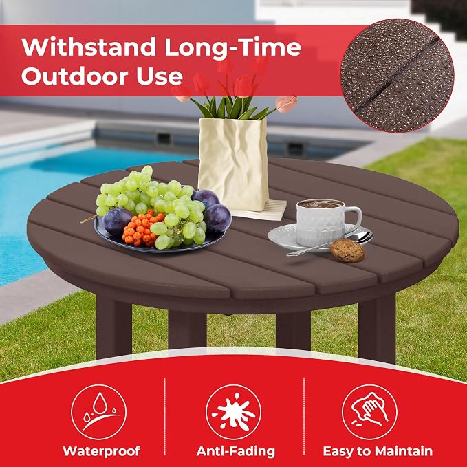 Costaelm Outdoor Bar Table, 42" Counter Height Round Patio Cocktail Bar Table, Patio Bar Table Bistro Dining Table Pub Table for Front Porch Deck, Backyard, Garden, Dark Brown