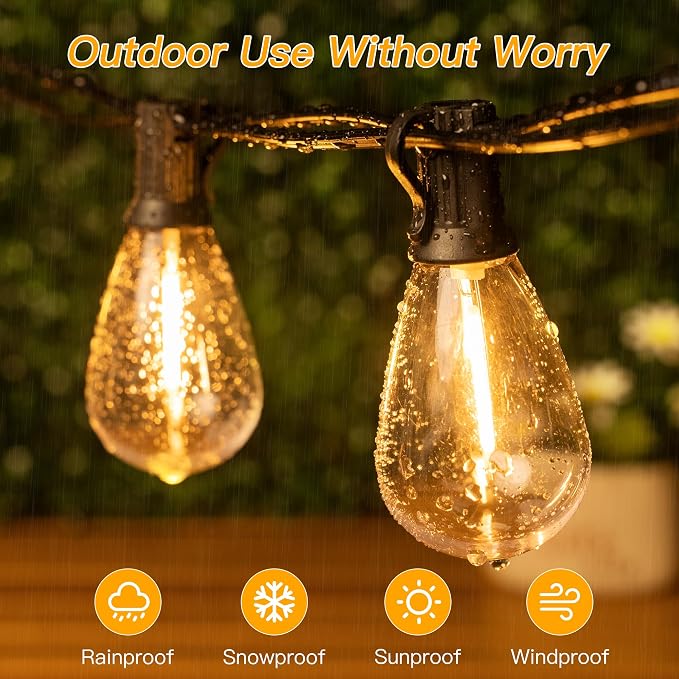 Ollny S11 Outdoor String Lights with Remote, 30 FT 3 Modes Dimmable Timers Waterproof Connectable Patio Lights, 15+1 LED Spare Bulb Dusk to Dawn Hanging Light for Indoor Porch Balcony Cafe