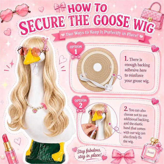 4Pcs Porch Goose Wigs Set Porch Goose Outfits Accessories for Outdoor Statue Accessories Garden Patio Yard Goosey Decoration (1PCS Wigs)