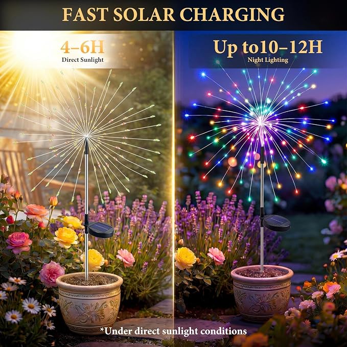 Solar Firework Lights Outdoor 4 Pack, 120LED Solar Starburst Garden Lights with 8 Modes, Waterproof Decorative Sparkle Light for Backyard, Garden, Patio Lawn Landscape & Halloween Decor