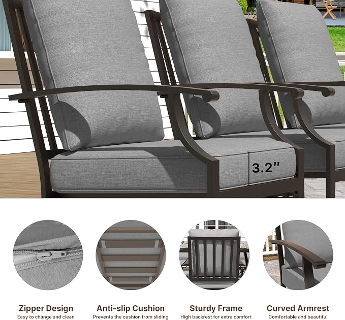 Gotland 14 Piece Outdoor Dining Set, Metal Outdoor Table and Chairs with X-Shaped Legs 1.5" Umbrella Hole, Patio Furniture Set with Waterproof Cushions, Patio Dining Sets for Backyard Deck Gray