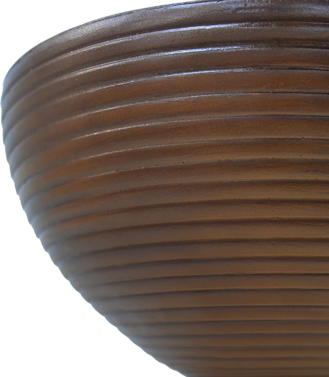 Round Outdoor Side Table, Ribbed Concrete Patio End Table with Hourglass Design, Samll Accent Side Table for Patio, Garden, Balcony (Brown)