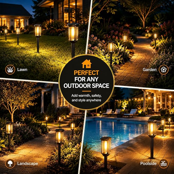 Tenmiro Solar Pathway Lights Outdoor 4 Pack, Bright Solar Garden Lights | IP65 Waterproof Shatterproof, Auto On/Off Landscape Lighting for Yard Lawn Patio Walkway Driveway Decor 3000K