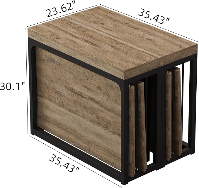 23.6" - 118" Extendable Dining Room Table, Modern Extra Long Folding Dining Tables for 2-10 People, Outdoor Patio Furniture Set, Adjustable Kitchen Dinner Table, Ancient Wood
