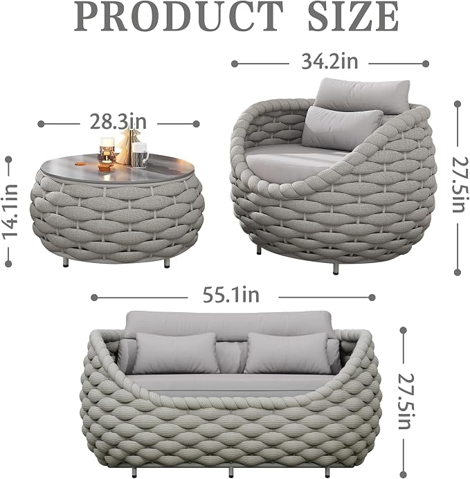 4 Pieces Set Aluminum Outdoor&Indoor Sofa, Modern Patio Furniture Set Conversation Set with Soft Cushion and Coffee Table for Balcony Garden，Grey