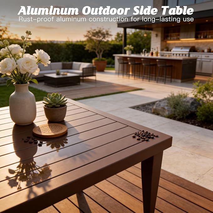 Outdoor Aluminum Patio Furniture Set with with 6.5" Thick Cushions,7-Piece Outdoor Sectional Conversation Set with Coffee Tables,All-Weather Patio Set for Backyard & Deck，Brown