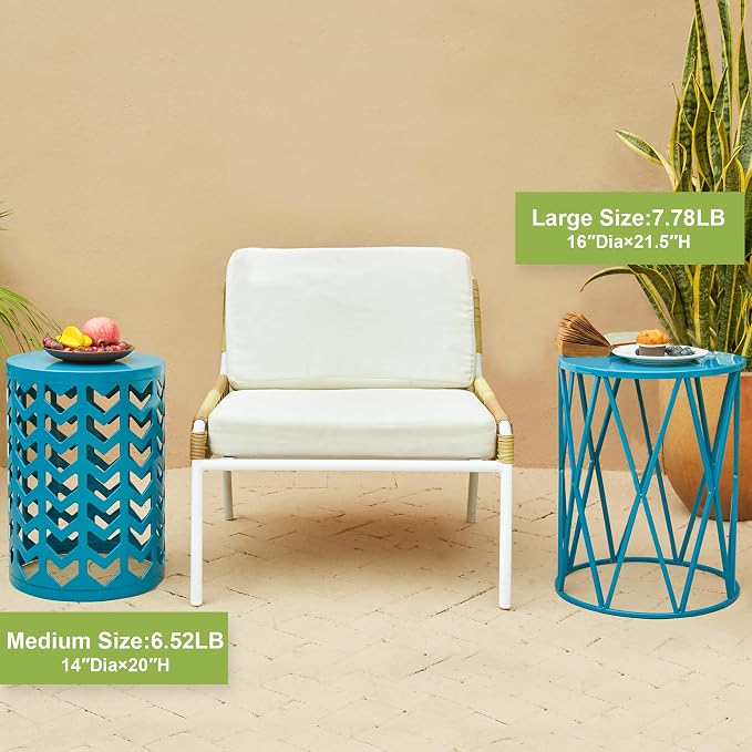 Y&M Nesting Side Table, Set of 3 Stacking Coffee Table for Living Room, Indoor End Tables, Outdoor Decorative Garden Stool with Heavy Duty Metal Frame Modern Industrial Decor - Blue