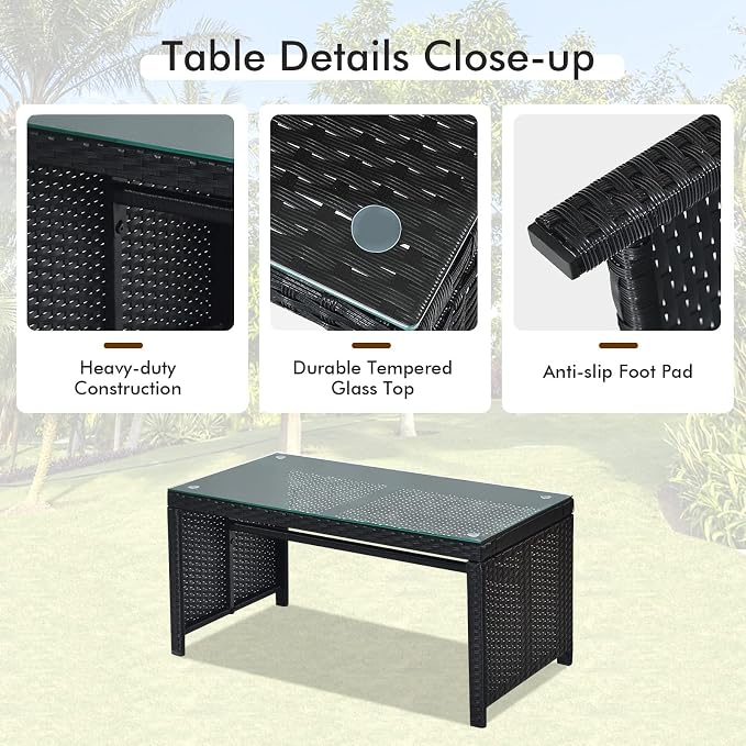 DORTALA 8 Pieces Patio Wicker Conversation Furniture Set, Outdoor Rattan Sofas with Bistro Sets with Coffee Table for Courtyard Balcony Wicker Chairs with Soft Cushion and Table, Turquoise