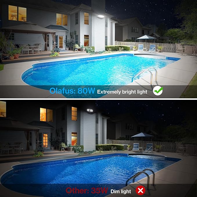 Olafus 80W Flood Lights Outdoor, Switch Controlled 8000LM LED Security Lights, IP65 Waterproof Outside Floodlights, 6500K Exterior Flood Light Fixture Wired for House Yard Porch Eave Black