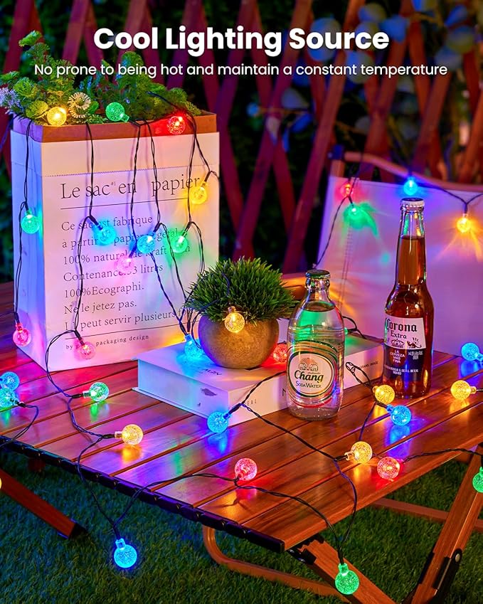 Brightown Solar String Lights Outdoor 60 Led 35.6 Feet Crystal Globe Lights with 8 Lighting Modes, Waterproof Solar Powered Patio Lights for Garden Yard Porch Wedding Party Decor (Multicolor)