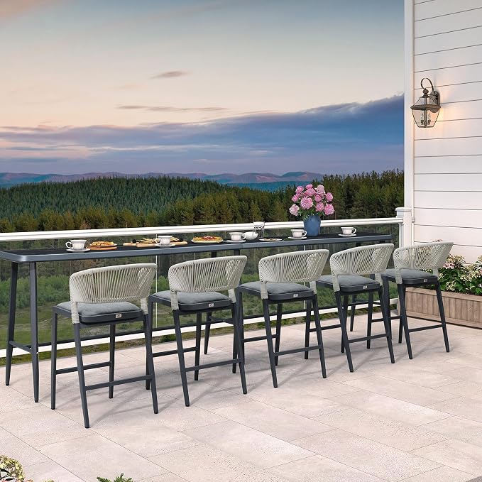 PURPLE LEAF Outdoor High Bar Table Extra-Long Rectangular Patio Pub Balcony Table with Waterproof Tabletop, 145” Long for 5 Seats