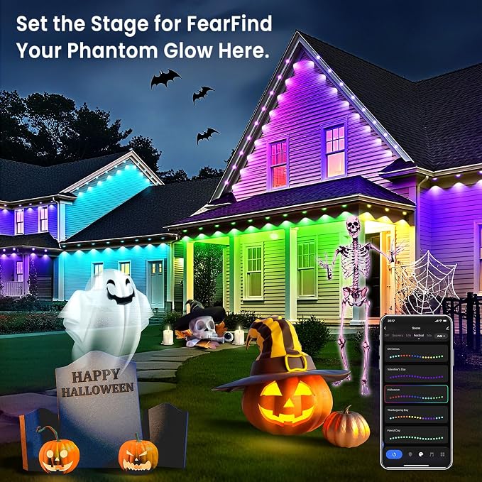 Smart Permanent Outdoor Lights for House, 200ft with 96 RGB+IC Outdoor Permanent Lights, P67 Waterproof with DIY Scene for Halloween Christmas Decor, Remote Control, Work with Alexa, Google Assistant
