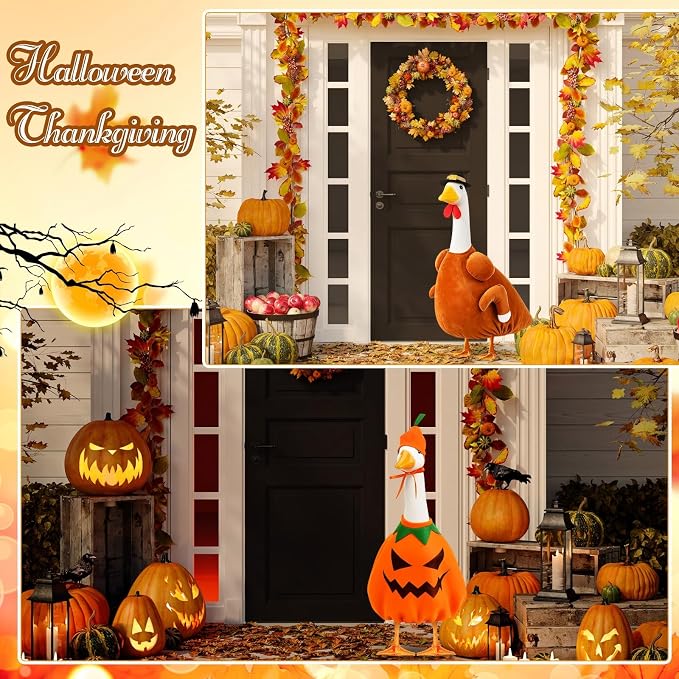 FuWeave 8 Set Holiday Porch Goose Outfits 17'' Goose Clothes Summer Fall Halloween Christmas Winter Thanksgiving Valentine St. Patrick Easter 4th of July Lawn Porch Geese Costume for Patio Yard Decor