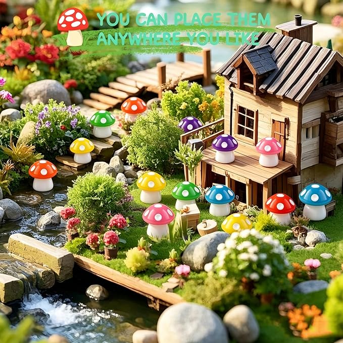 120pcs Mini Resin Mushroom 15 Colors Small Mushrooms Figures Tiny Resin Mushrooms Plastic Little Miniature Mushrooms for Micro Fairy Garden Landscape Aquarium Accessories Dollhouse Hide Crafts Decor