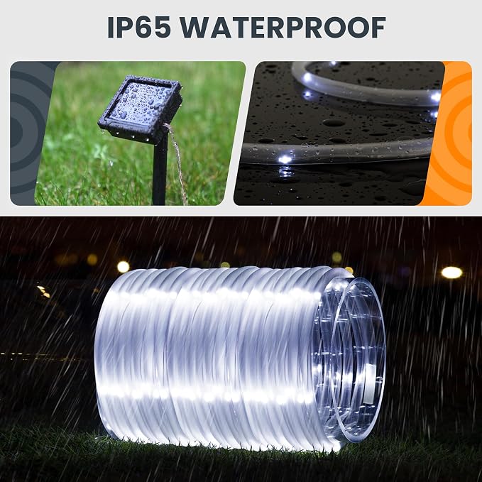 GIGALUMI 2 Pack Solar Rope Lights Outdoor Waterproof, Cool White | Total 72FT 200LED, 8 Modes IP65, Solar String Lights for Outside Tree Fence Railing, Decorative Lighting for Patio Yard Porch