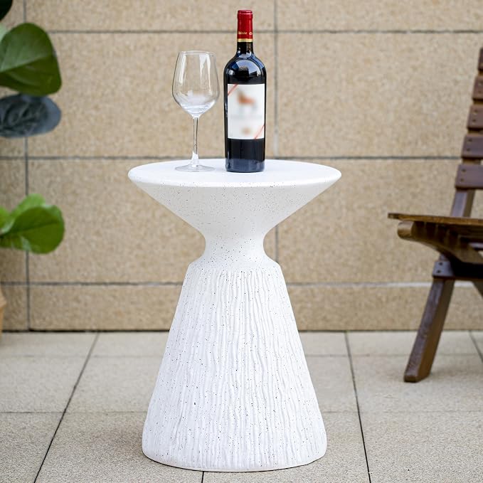 Outdoor White Marble Retro Speckled Textured All-Weather MGO Side Table – Indoor End Table for Home, Office, Living Room & Patio Decor (white-23)
