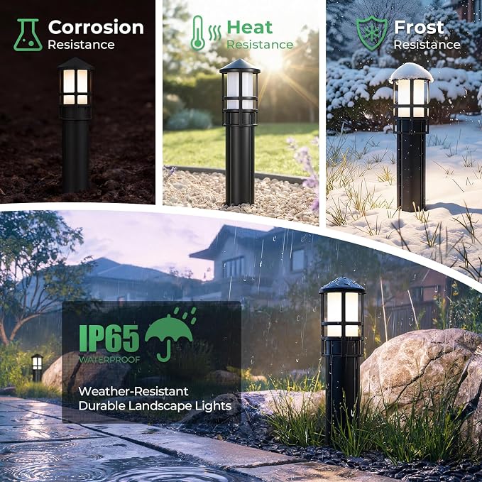 Low Voltage Landscape Pathway Lights, Replaceable G4 Bulb 12V 4W 2700K Outdoor LED Landscape Lighting, Aluminum Waterproof Walkway Lighting, Bollard Path Lights Wired, Black 6 Pack