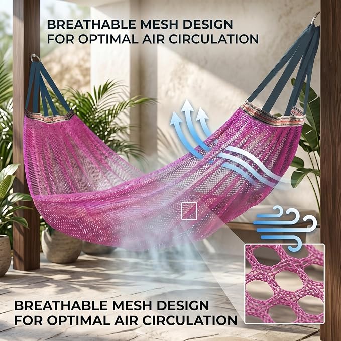 Camping Hammock Lightweight Portable, Anti-roll Breathable Mesh Outdoor Hammock with Tree Straps & Carry Bag, (102.36x51.18in)