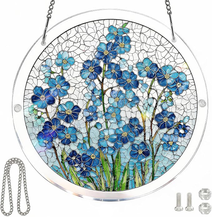 Acrylic Puzzles Sun Catcher Window Hanging, 7.5 Inch Sun Catcher Puzzle Kit for Garden Decoration DIY Acrylic Puzzle Kit Sun Catcher for Women Men Mom Birthday Gift Home Decor (Forget me not Flower)
