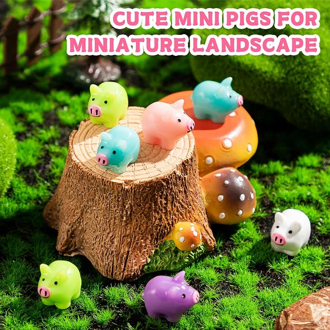 126PCS Mini Resin Pigs Figures Miniature, Colorful Tiny Pig for Cake Topper | Cute Pigs Figures Miniature, Tiny Pig Charms for Cake Topper, Garden Landscape Dollhouse Hide Game Room Decor DIY Craft