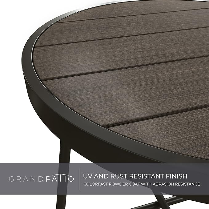 Grand patio 20-in Outdoor Small Side Table, Round Side Table with Imitation Wood Top, Modern Accent End Table for Patio Living Room, Dark Grey