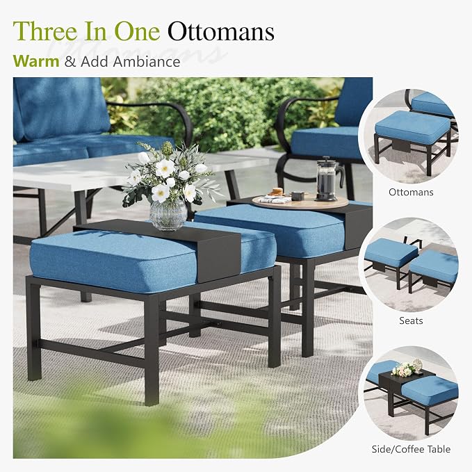Sophia & William Patio Furniture Sets with 45" Gas Fire Pit Table for 7 Outdoor Conversation Sets 6 Pcs, 2 x Swivel Cushioned Sofa Chairs, 1x3-Seat Sofa, 2xOttomans for Backyard Poolside Navy