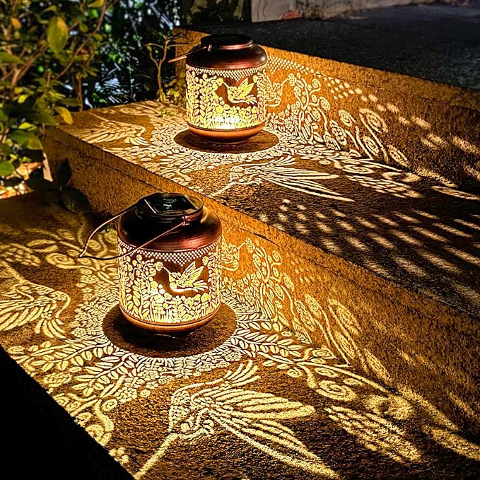 Hummingbird Solar Lanterns Outdoor Waterproof Hanging Solar Lights Hummingbird Gifts for Women Men Mom Metal Bird Decorative LED Lanterns for Yard, Patio, Lawn, Pathway, Landscape, Garden Decor