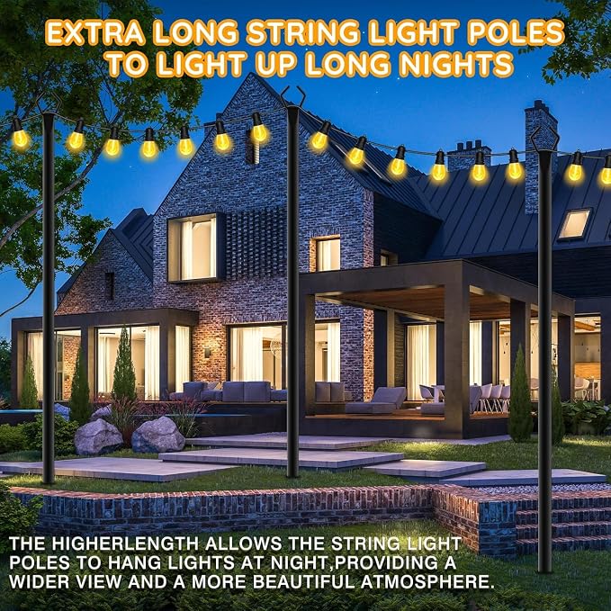 AHRLHR 6 Pack String Light Poles, Outdoor String Light Pole 10 ft Forked Metal Light Pole with Adjustable Outdoor Light Stand, Deck, Backyard, Garden, Wedding, Rustproof and Sturdy with Hooks.