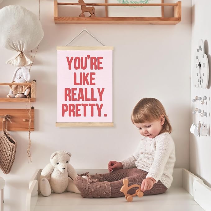 FDHSPAAM You're Like Really Pretty Wall Art Decor, Pink Preppy Room Decor, Pink Girly Aesthetic Wall Art Posters for Girls Room Bedroom Dorm Apartment, 12x16 Inch