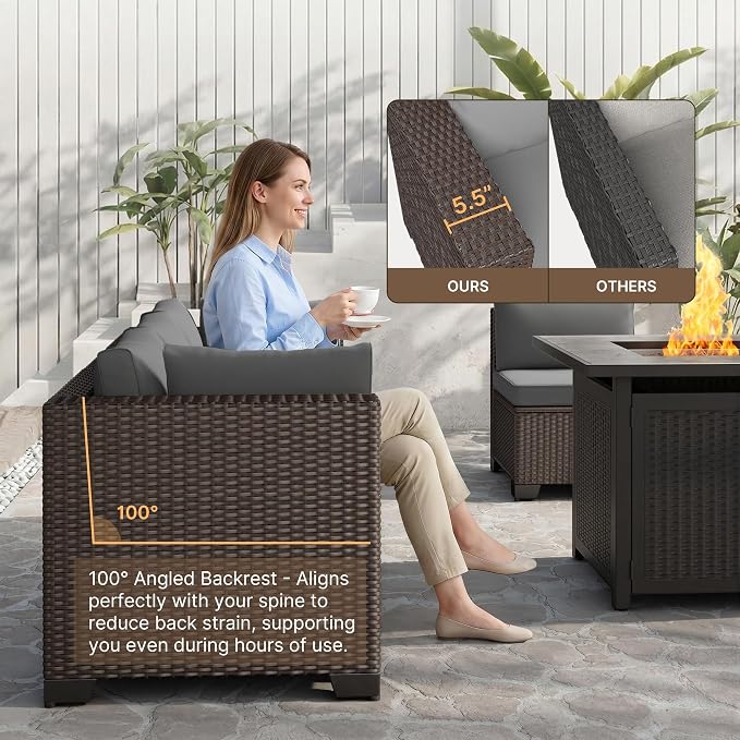 Gizoon 7 Pieces Outdoor Patio Furniture Set, All-Weather PE Rattan Wicker Sectional Sofa Seating with Waterproof Cushions and Coffee Table, Outdoor Conversation Set for Garden, Backyard, Balcony