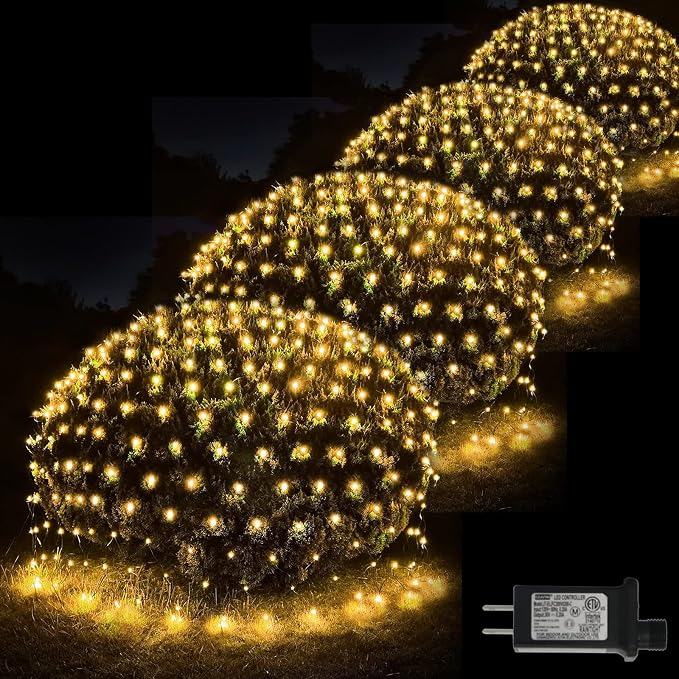 Pooqla Warm White Net Lights, 21x 5ft Christmas Lights Outdoor Green Wire | 360 LED Large Net Mesh Lights Plug in, 8 Modes Waterproof Connectable Bushes Lights for Christmas Hedge Yard Decor