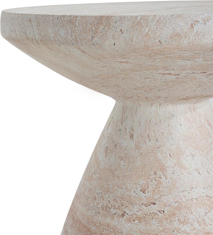 Christopher Knight Home Jayme 20.25" Indoor Outdoor Hourglass Accent Side Table, Patio Decorative End Table, Lightweight Concrete Garden Stool for Patio Living Room Balcony & Garden Decor, Travertine