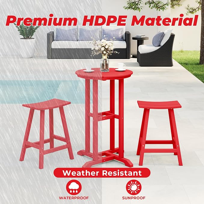 Costaelm Outdoor Bar Table, 37" Counter Height Round Patio Cocktail Table Set for Deck, Backyard, Garden, Red