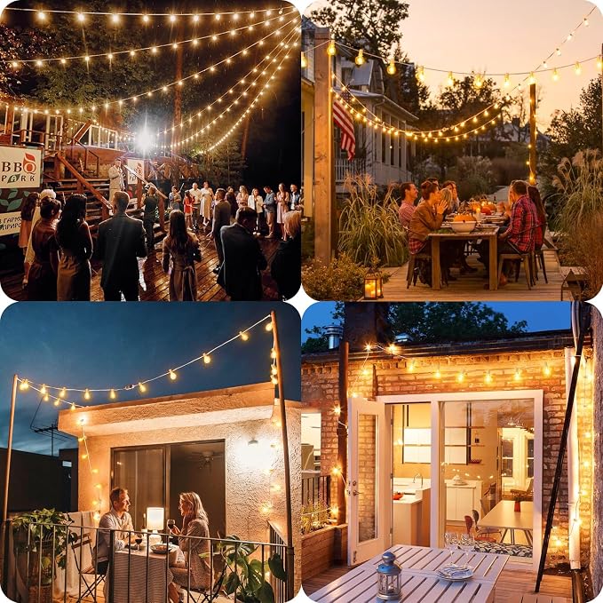 300Ft(3x100Ft) LED Outdoor String Lights Dimmable Waterproof G40 Globe Patio Lights with 150+7 Warm White Bulbs for Bistro Outside-White Cord