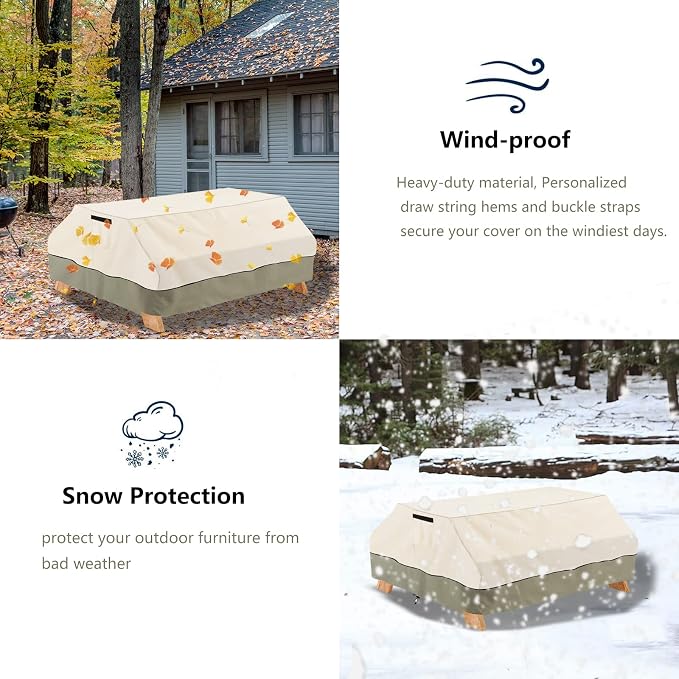 Bitubi 96 Inch Heavy Duty Waterproof Picnic Table Cover - 600D Tough Canvas Wind Dust Proof Anti-UV Outdoor Patio Table Bench Covers Winter