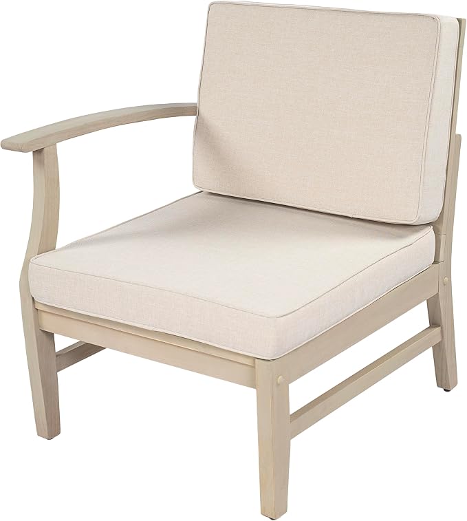 Christopher Knight Home Ace 4-Piece Outdoor Patio Furniture Set, Acacia Wood Patio Conversation Set with Loveseat, Accent Chairs And Coffee Table, 4-Seater Patio Sofa Set With Cushion,Light White+Sand