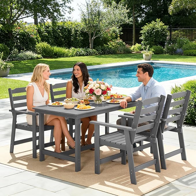 FUNBERRY Outdoor Dining Chair, HDPE All Weather Patio Chair for Outside | Wood-Grain, HDPE All Weather, No Rot or Rust or Crack, UV Fade Shield, 330LBS Weight Capacity, Easy-Clean for Outside