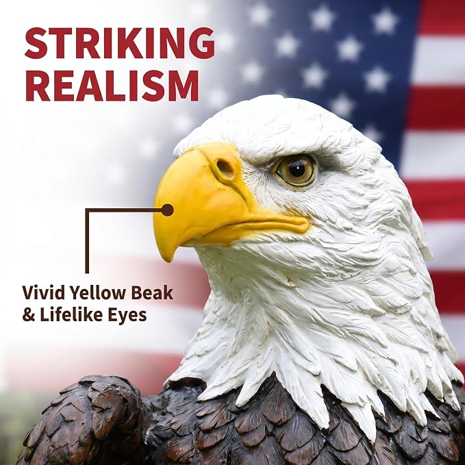 24.4" Large Standing Bald Eagle Statue, Brown | Hand-Painted Resin, American Eagle Sculpture, Outdoor Lawn Yard Decor, For Home Patio Courtyard