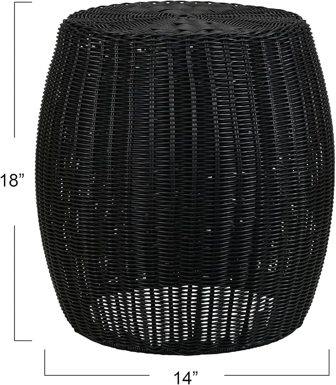 Household Essentials Round Handwoven Resin Barrel Side Table, Black Finish