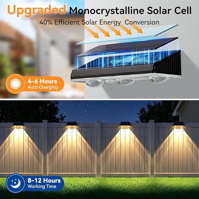 Solar Fence Lights Outdoor 12 Pack, Upgraded Brightness 3X LED Lens Fence Lights Solar Powered, 9 Fixed Colors & RGB Lights, IP65 Waterproof Solar Lights for Outside Backyard/Railing/Step/Patio
