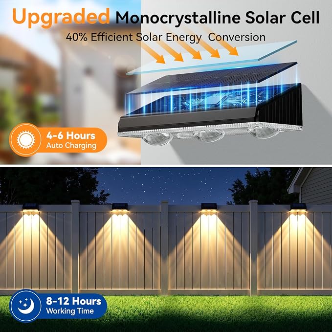 Solar Fence Lights Outdoor 10 Pack, Upgraded Brightness 3X LED Lens Fence Lights Solar Powered, 9 Fixed Colors & RGB Lights, IP65 Waterproof Solar Lights for Outside Backyard/Railing/Step/Patio