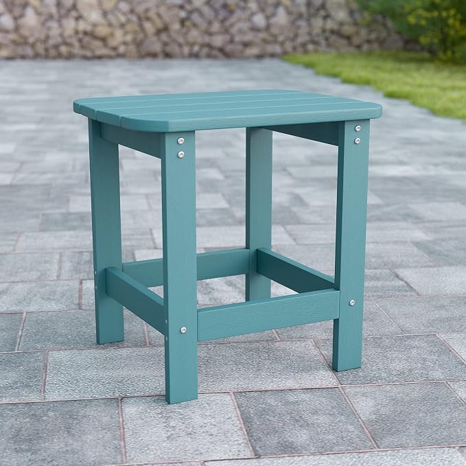 EMMA + OLIVER Hammond Adirondack Side Table - Sea Foam Finish - Durable Polyresin Construction - Suitable for Indoor/Outdoor Use - UV Resistant