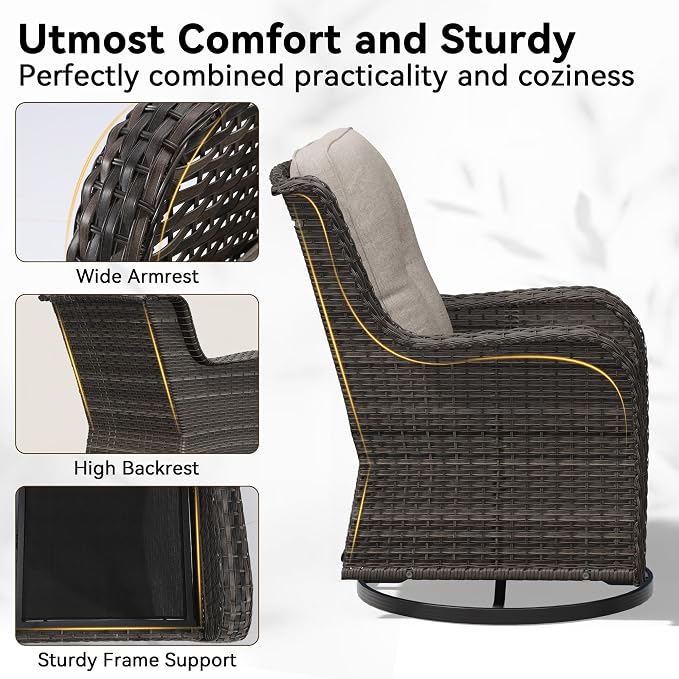6 Piece Outdoor Wicker Patio Furniture Set, Outdoor Swivel Rocker Patio Chairs Set with Thickened Olefin Cushions, High Back and Deep Seating, Hand-Woven PE Rattan for Porch, Deck