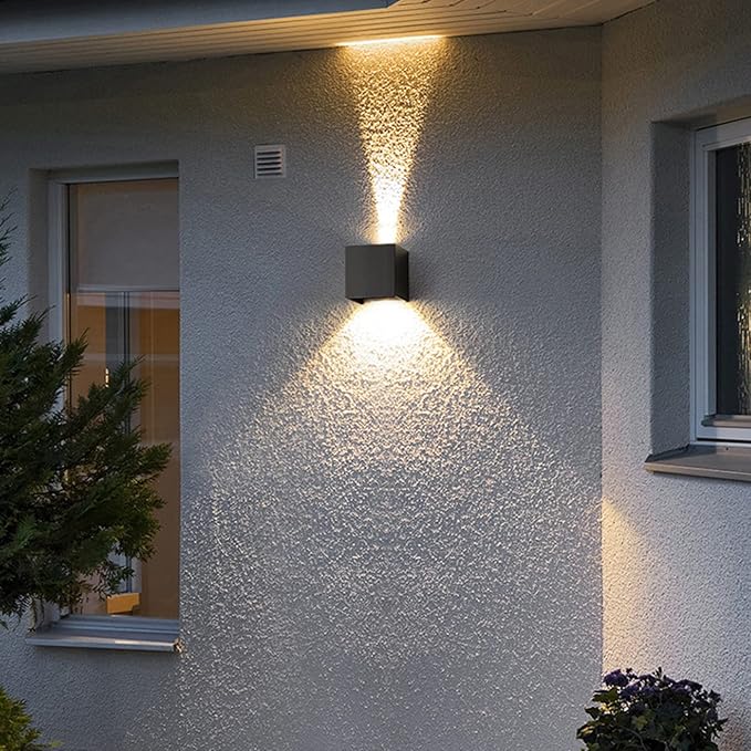 Mille Lucciole 2 Pack LED Outdoor Wall Lights Exterior/Interior, Up and Down Lights IP65 Waterproof Wall Sconces, Square Aluminum Outdoor Wall Lighting Fixtures, Modern Black 12W 3000K Warm Lights