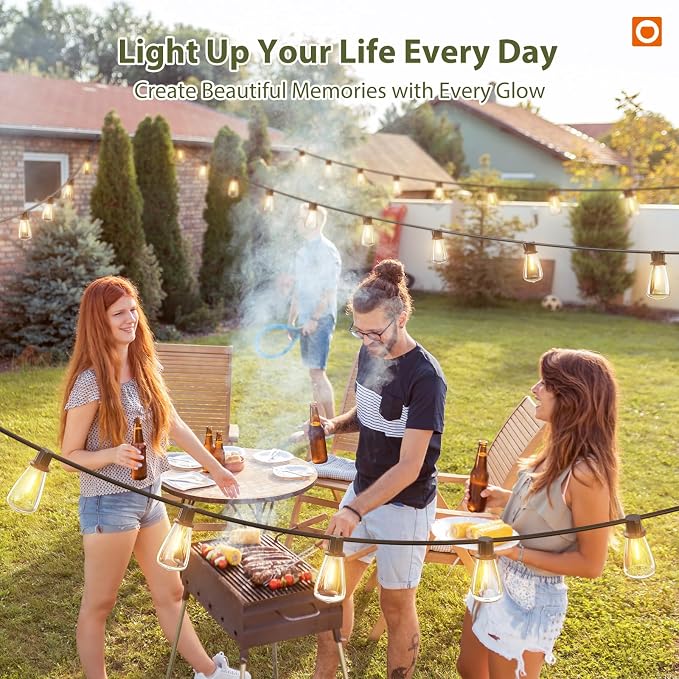 addlon 33(27+6) FT Solar String Lights Waterproof, Remote& USB Port 9+1 LED | Patio Light Solar Powered, Dimmable Bulbs 3 Lighting Modes Outdoor for Camping Backyard Garden