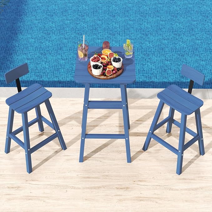 Bar Height Chairs Set of 2, HDPE Bar Height Outdoor Chairs, Weather Resistance Tall Adirondack Chairs Set of 2, Cafes, Swimming Areas, Patio, Garden and Kitchen Island, Navy Blue